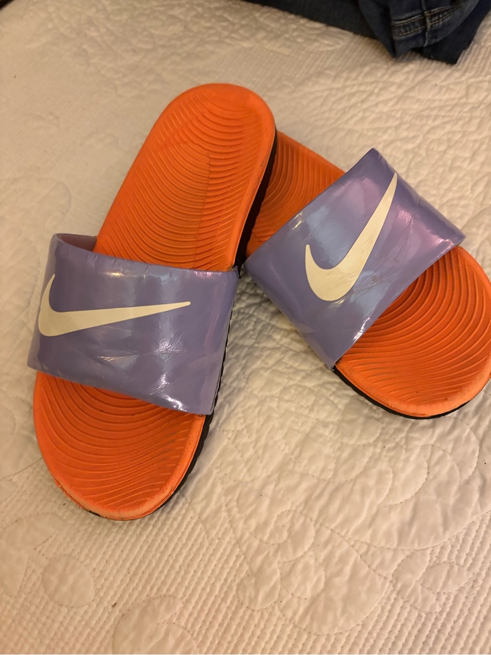 Nike Orange Footbed Purple Strap Slide Sandals